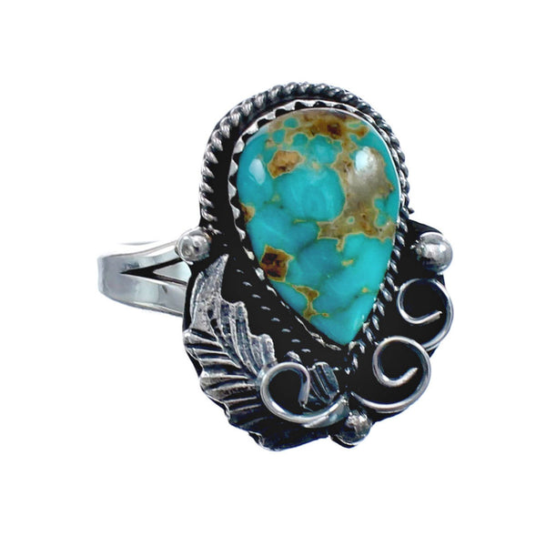Turquoise Sterling Silver Navajo Leaf Ring Size 7-1/4 AX127763